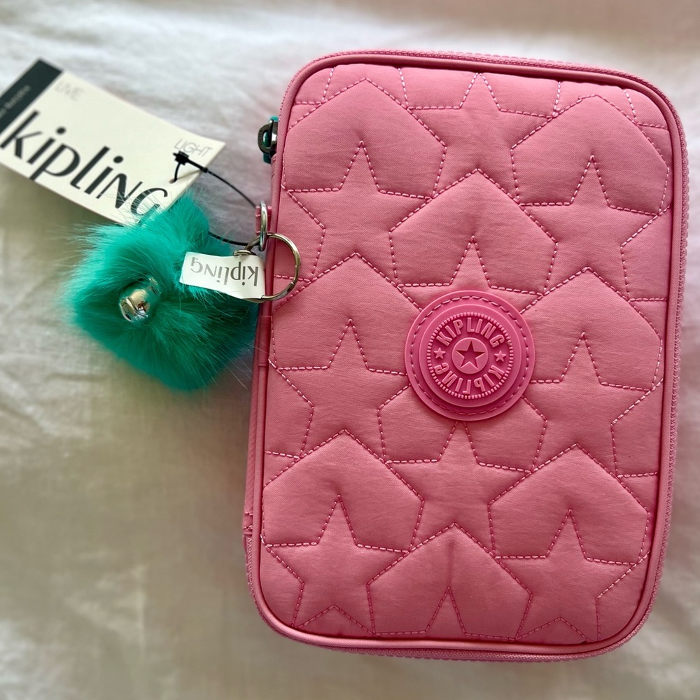 Kipling 100 Pens Case Puff Pop Bubblegum Pink NWT